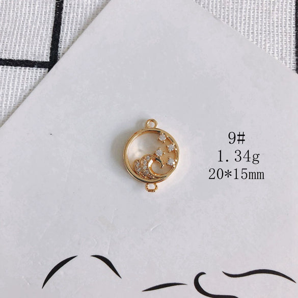 Wholesale Diy Jewelry Accessories Copper Plated Real Gold Hollow Double Hanging Small Pendant Earrings And Necklace Material Accessories