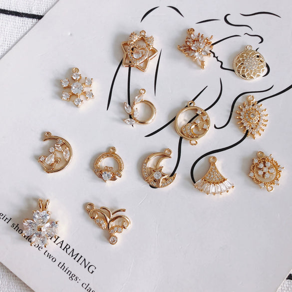 Wholesale Diy Jewelry Accessories Copper Plated Real Gold Hollow Double Hanging Small Pendant Earrings And Necklace Material Accessories