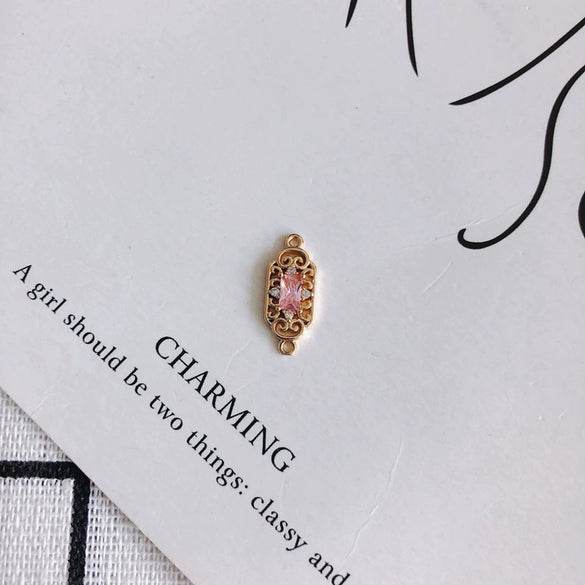 Wholesale Diy Jewelry Accessories Copper Zircon Inlaid Rectangular Hollow Pendant