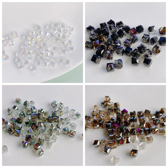 Wholesale Diy Jewelry Accessories Geometric Square Transparent Perforated Glass Crystal Beads With Glaze And Environmental Protection Treatment