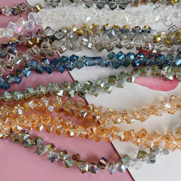 Wholesale Diy Jewelry Accessories Geometric Square Transparent Perforated Glass Crystal Beads With Glaze And Environmental Protection Treatment
