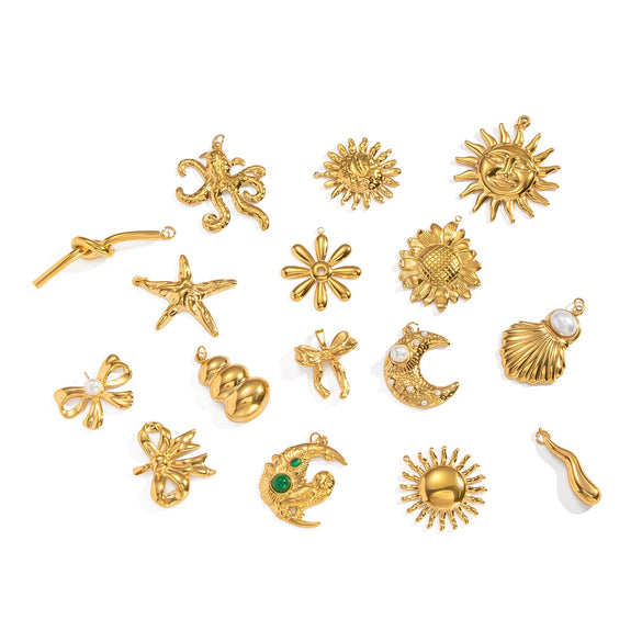 Wholesale Diy Jewelry Accessories Stainless Steel Non Fading Seaside Pendant With Small Animal Pattern For Women Electroplated With 18K Real Gold