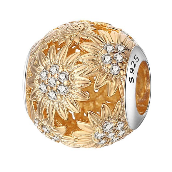 Wholesale Diy Jewelry Accessories 925 Sterling Silver Butterfly Bee Sunflower Chrysanthemum String Beaded Charms With Dripping Oil Treatment