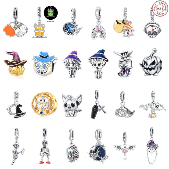 Wholesale Diy Jewelry Accessories 925 Sterling Silver Halloween Pumpkin Skull Bat Pendant Beads With Dripping Oil Design