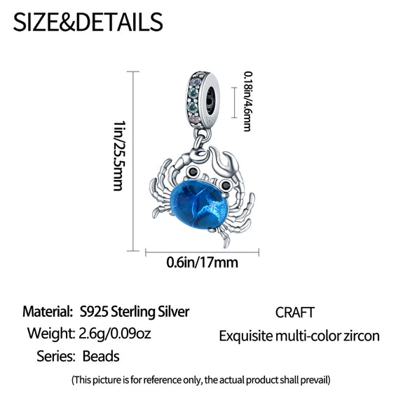 Wholesale Diy Jewelry Accessories 925 Sterling Silver Pendant Beads Ocean Style Animal Crab Charm With Dripping Oil Treatment