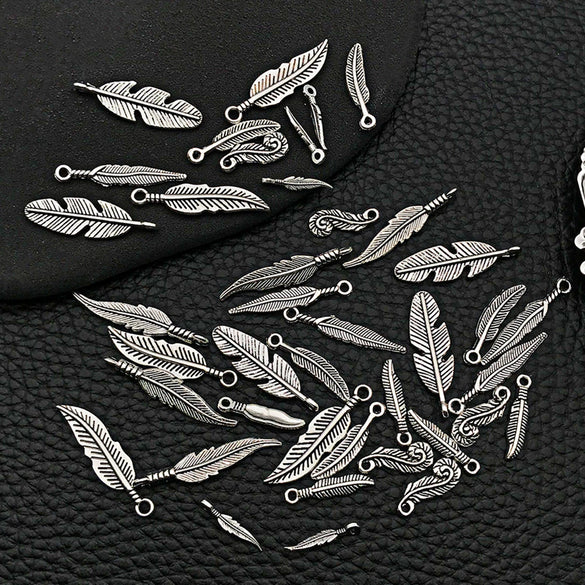 Wholesale Diy Jewelry Accessories Zinc Alloy Leaves And Feathers Retro Necklace And Earrings Pendant Electroplated