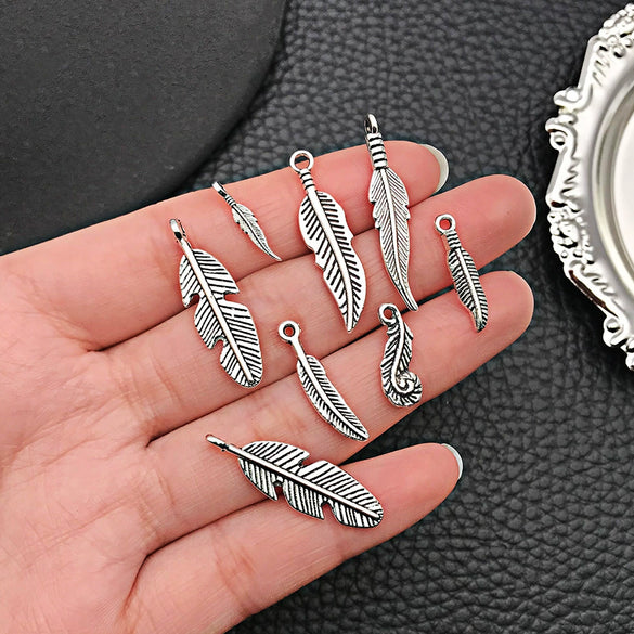 Wholesale Diy Jewelry Accessories Zinc Alloy Leaves And Feathers Retro Necklace And Earrings Pendant Electroplated