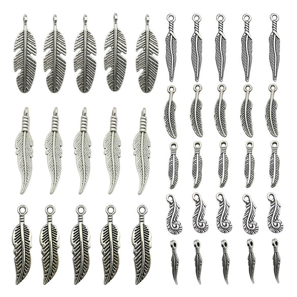 Wholesale Diy Jewelry Accessories Zinc Alloy Leaves And Feathers Retro Necklace And Earrings Pendant Electroplated