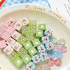 Wholesale Diy Material Plaid Square Tulip Shaped Acrylic Plastic Resin Bead With Printing For Dog Kitty Cat
