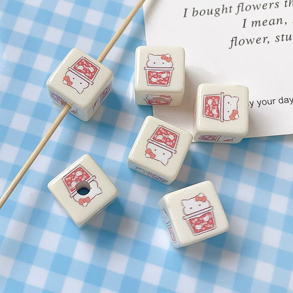 Wholesale Diy Material Plaid Square Tulip Shaped Acrylic Plastic Resin Bead With Printing For Dog Kitty Cat