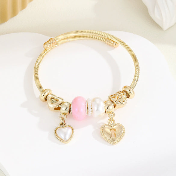 Wholesale Diy Stainless Steel Adjustable Lovers Bracelet With Inlaid Glass Diamond Pendant For Women