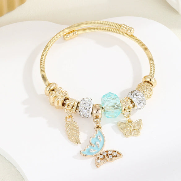 Wholesale Diy Stainless Steel Adjustable Lovers Bracelet With Inlaid Glass Diamond Pendant For Women