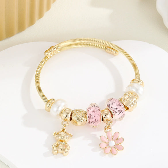 Wholesale Diy Stainless Steel Adjustable Lovers Bracelet With Inlaid Glass Diamond Pendant For Women