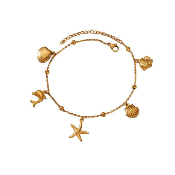 Wholesale Dolphin Starfish Shell Pendant Marine Series Anklet For Women Stainless Steel And Gold Geometric Pattern