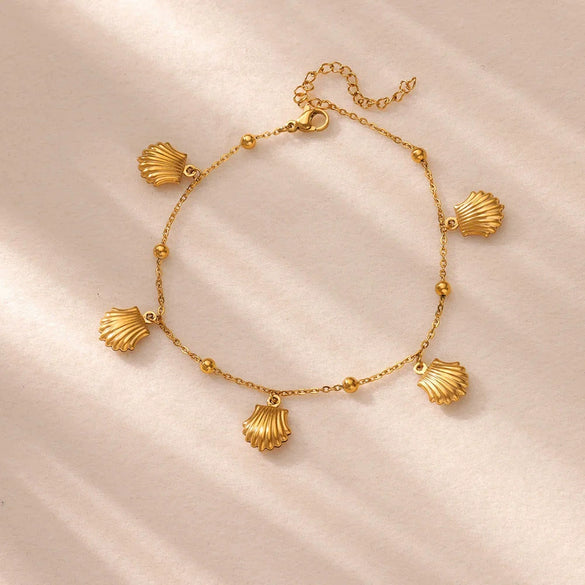 Wholesale Dolphin Starfish Shell Pendant Marine Series Anklet For Women Stainless Steel And Gold Geometric Pattern