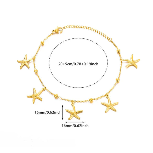 Wholesale Dolphin Starfish Shell Pendant Marine Series Anklet For Women Stainless Steel And Gold Geometric Pattern