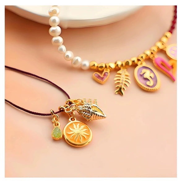 Wholesale Dopamine Brass Necklace With Devil's Eye Conch Star Pendant Simple Style Geometric Shape Electroplated