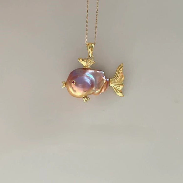 Wholesale Dopamine Clownfish Necklace Copper Natural Specialshaped Baroque Pearl Zircon Electroplating Animal Zodiac Style