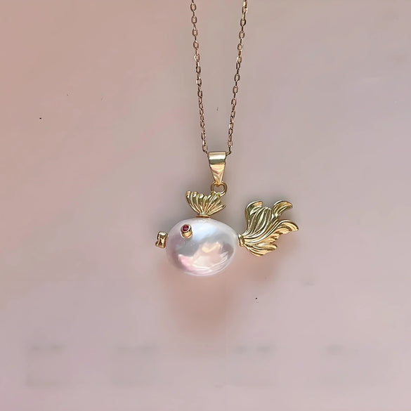 Wholesale Dopamine Clownfish Necklace Copper Natural Specialshaped Baroque Pearl Zircon Electroplating Animal Zodiac Style