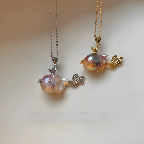 Wholesale Dopamine Clownfish Necklace Copper Natural Specialshaped Baroque Pearl Zircon Electroplating Animal Zodiac Style