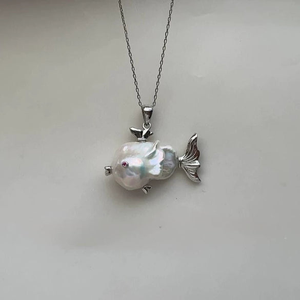 Wholesale Dopamine Clownfish Necklace Copper Natural Specialshaped Baroque Pearl Zircon Electroplating Animal Zodiac Style