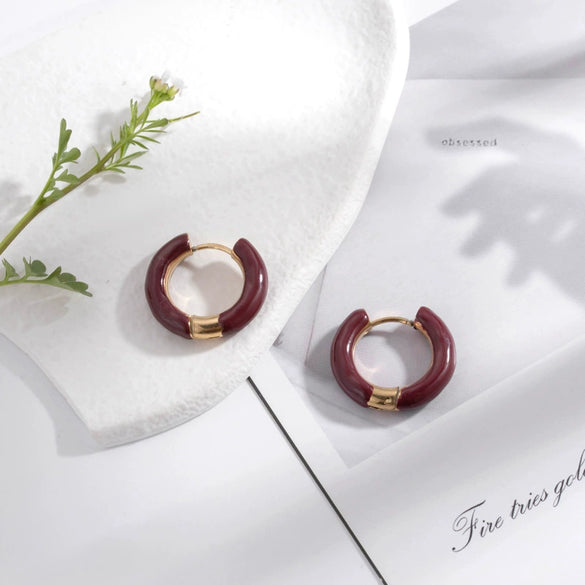 Wholesale Dopamine Color Geometric Stainless Steel Dripping Oil Earrings Unisex
