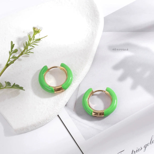 Wholesale Dopamine Color Geometric Stainless Steel Dripping Oil Earrings Unisex
