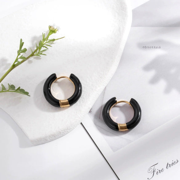 Wholesale Dopamine Color Geometric Stainless Steel Dripping Oil Earrings Unisex