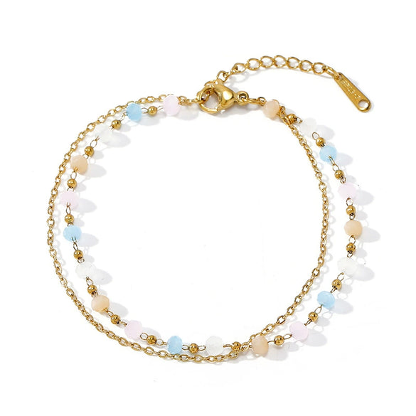 Wholesale Dopamine Colorful Beaded Bell Geometric Stainless Steel Real Gold Plated Bracelet For Women
