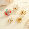Wholesale Dopamine Colorful Geometric Flower Imitation Pearl Electroplated Stainless Steel Ring For Women
