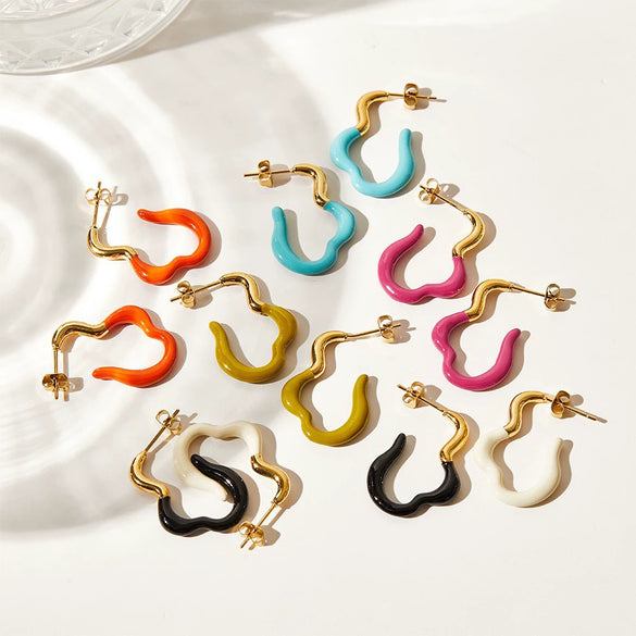 Wholesale Dopamine Earrings With Silver Needles And Geometric Pattern In Stainless Steel With Electroplating For Women