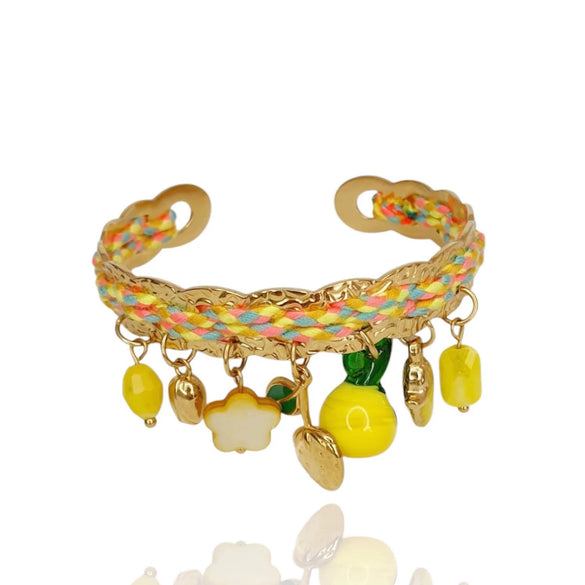 Wholesale Dopamine Fashion Ol Style Copper Handwoven Bracelet With Fruit Pendant And Electroplating