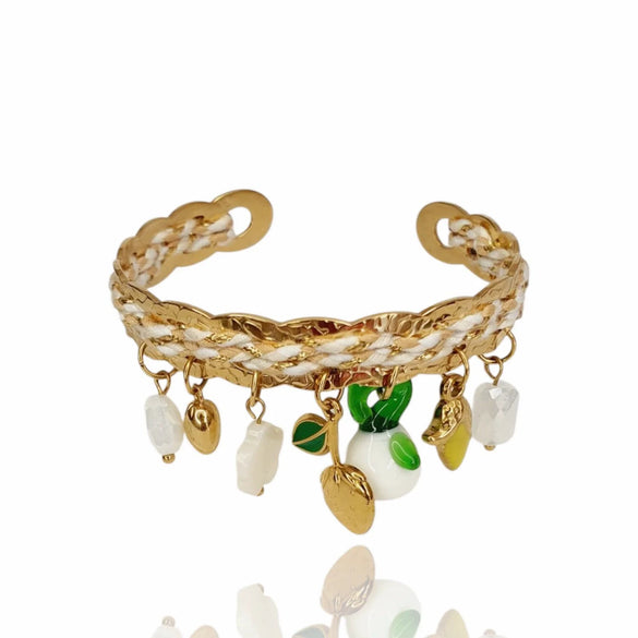 Wholesale Dopamine Fashion Ol Style Copper Handwoven Bracelet With Fruit Pendant And Electroplating