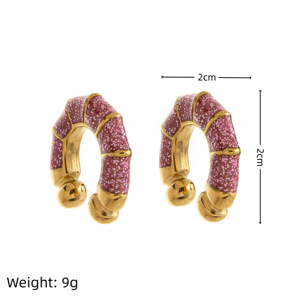 Wholesale Dopamine Fine Glitter Geometric Diamond Stainless Steel Hoop Earrings For Women