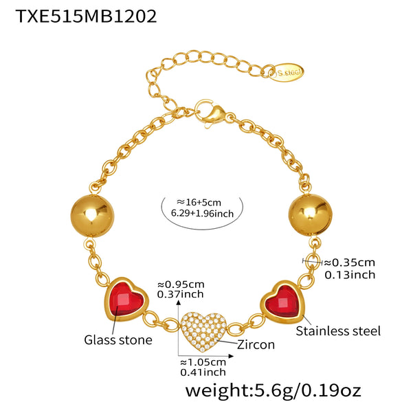 Wholesale Dopamine Jewelry Set Light Luxury Style Stainless Steel Zircon 18K Gold Plated Heart Necklace And Bracelet For Women