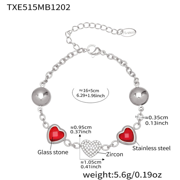 Wholesale Dopamine Jewelry Set Light Luxury Style Stainless Steel Zircon 18K Gold Plated Heart Necklace And Bracelet For Women