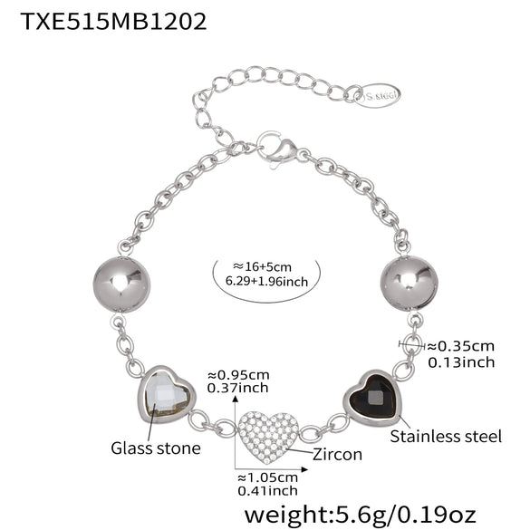 Wholesale Dopamine Jewelry Set Light Luxury Style Stainless Steel Zircon 18K Gold Plated Heart Necklace And Bracelet For Women