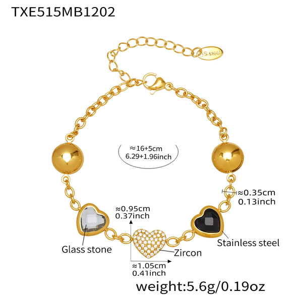 Wholesale Dopamine Jewelry Set Light Luxury Style Stainless Steel Zircon 18K Gold Plated Heart Necklace And Bracelet For Women