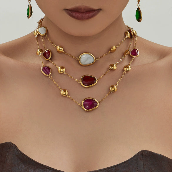 Wholesale Dopamine Jewelry Set Light Luxury Style Stainless Steel Zircon 18K Gold Plated Heart Necklace And Bracelet For Women