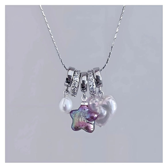 Wholesale Dopamine Necklace Copper Natural Baroque Shaped Pearl Heart Star Geometric Multipendant Electroplating Unisex
