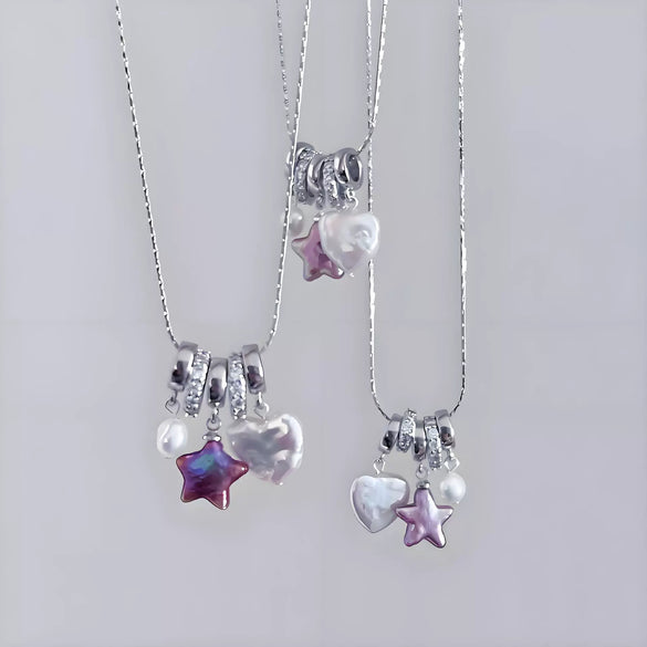 Wholesale Dopamine Necklace Copper Natural Baroque Shaped Pearl Heart Star Geometric Multipendant Electroplating Unisex