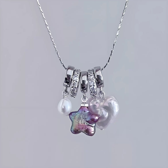 Wholesale Dopamine Necklace Copper Natural Baroque Shaped Pearl Heart Star Geometric Multipendant Electroplating Unisex