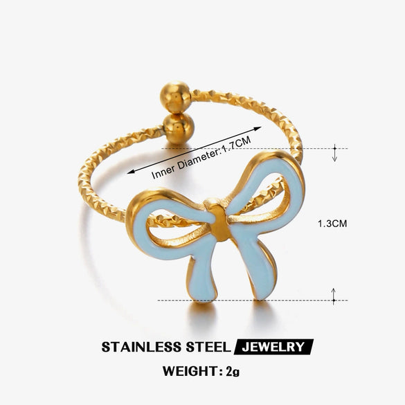 Wholesale Dopamine Oil Drop Bow Shaped Stainless Steel Ring With Electroplating For Women Niche Design