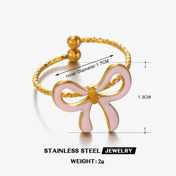 Wholesale Dopamine Oil Drop Bow Shaped Stainless Steel Ring With Electroplating For Women Niche Design