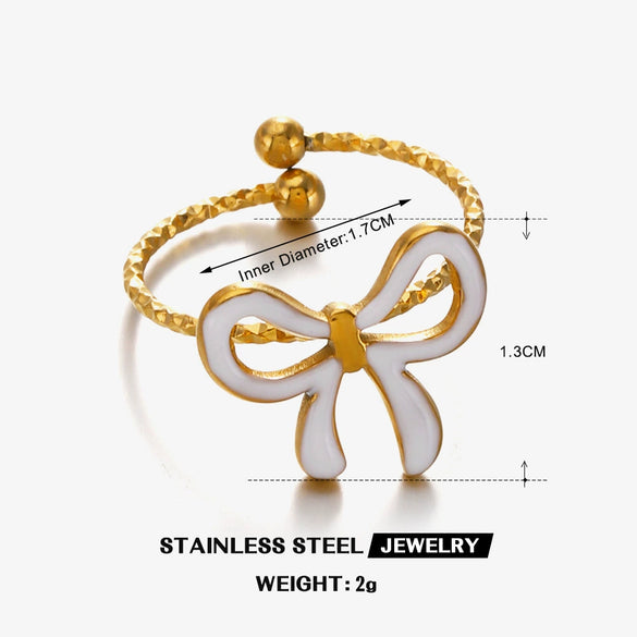 Wholesale Dopamine Oil Drop Bow Shaped Stainless Steel Ring With Electroplating For Women Niche Design