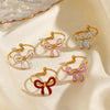 Wholesale Dopamine Oil Drop Bow Shaped Stainless Steel Ring With Electroplating For Women Niche Design