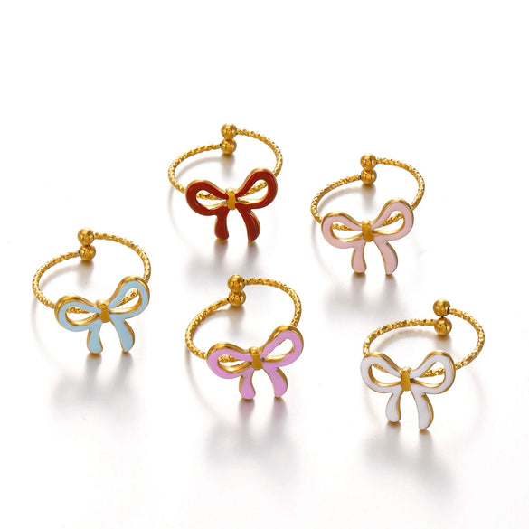 Wholesale Dopamine Oil Drop Bow Shaped Stainless Steel Ring With Electroplating For Women Niche Design