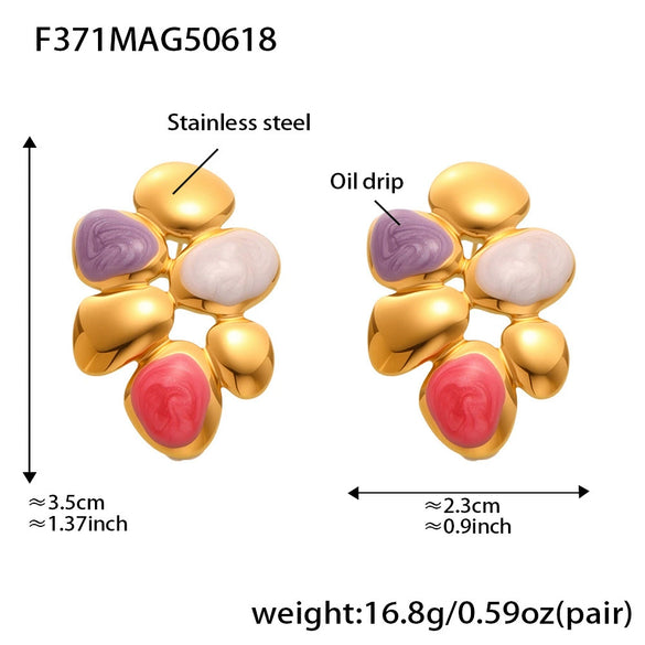 Wholesale Dopamine Oil Drop Irregular Geometric Stainless Steel Earrings With Electroplating For Women