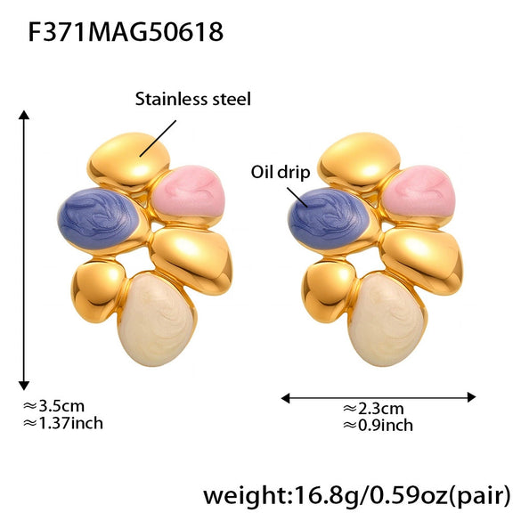 Wholesale Dopamine Oil Drop Irregular Geometric Stainless Steel Earrings With Electroplating For Women