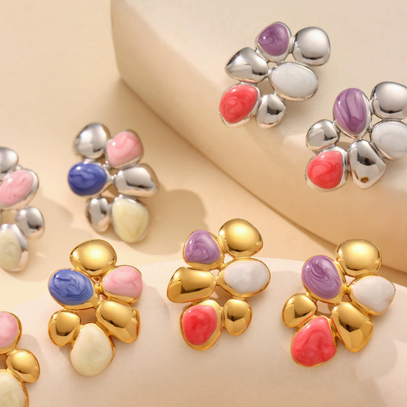 Wholesale Dopamine Oil Drop Irregular Geometric Stainless Steel Earrings With Electroplating For Women